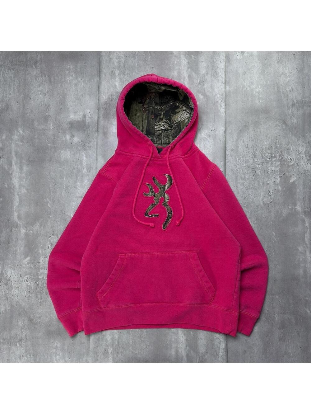 Y2K Pink Browning Grunge Camo Skater Boxy Hoodie